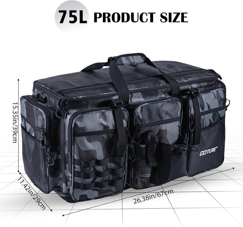 Goture Large Tackle Bag,Water Resistant Saltwater Gear Storage Big Fishing Bag with EVA Bottom,Store Up to 12PCS 3700 Plus 5PCS 3600 Tackle Trays(Not Included),Gifts for Men(26.38"x15.35"x11.42") - Image 5